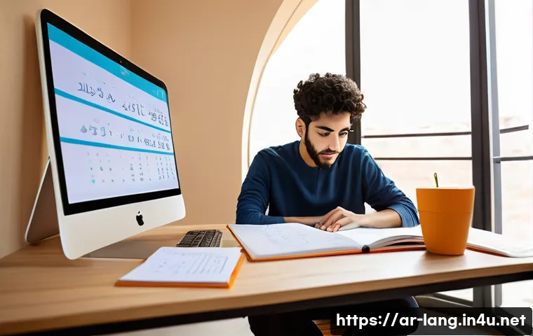 Goethe Zertifikat 준비 공부법 - A focused Arab young adult student sitting at a modern study desk in a cozy room decorated with Arab...