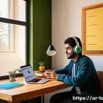 Home 20 외국어 시험 공부 계획 작성법 - A cozy and modern study room with an Arabic young adult student sitting at a desk, surrounded by div...