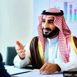 Home 18 외국어 능력 시험 후 연봉협상 성공 사례 - A professional Middle Eastern man in formal business attire confidently negotiating at a modern offi...